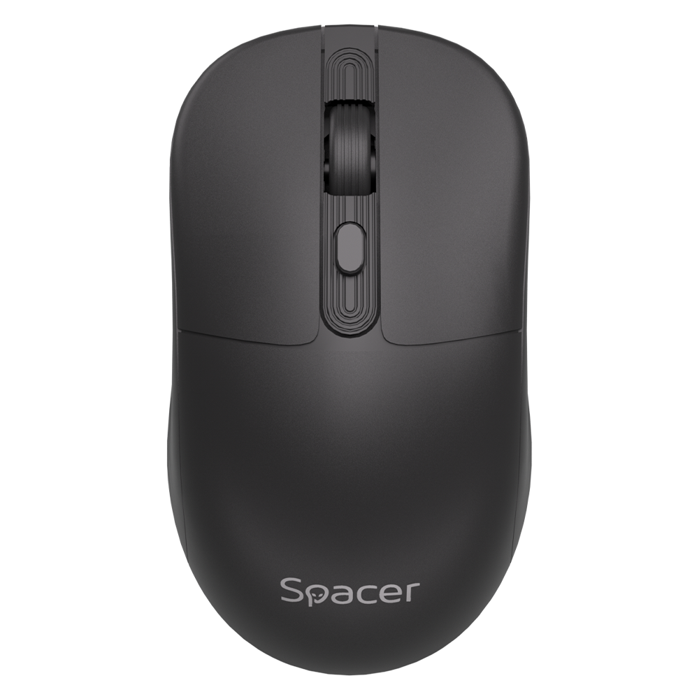 Mouse Spacer wireless, rezolutie 1600DPI, butoane/scroll 4/1,buton ON/OFF, click silentios S/D, baterie 1 x AA, inclusa, dimensiuni 108 x 62 x 36mm, negru