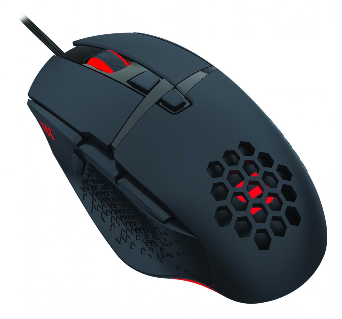 Mouse gaming Serioux Tobis, Senzor Sunplus 192, 1000-6400 DPI, switch HUANO, pana la 20 milioane de click-uri, 8 Butoane, 3 moduri de iluminare RGB, cablu USB 1.5M, plug and play, compatibil cu Windows 2000/XP/9X/VISTA/7/8/10