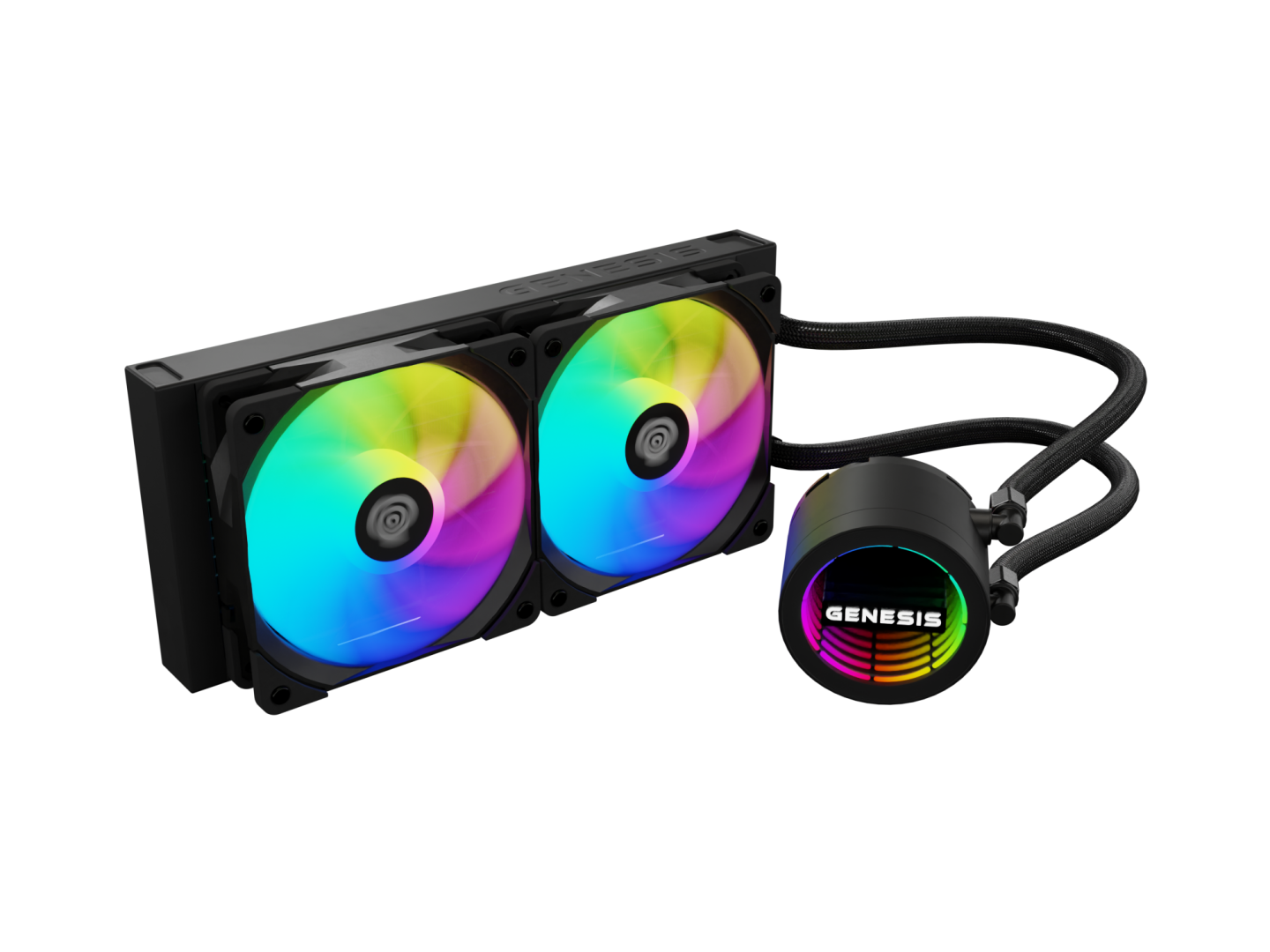 Cooler Procesor GENESIS HYDRIA 240 ARGB NEGRU, dimensiune radiator 276x120x27mm, 2 ventilatoare ARGB, Viteza ventilatoare: 500-1550 RPM, Airflow ventilatoare: 80 CFM, Suport AMD: AM4/AM5, suport INTEL: LGA 1151/1156/1150/1200/1700/1851