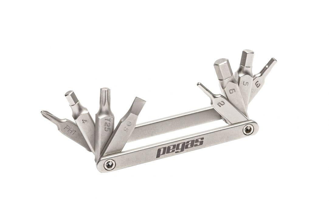 Mini set scule Pegas 8 in 1 otel Cr-V, imbus 2, 3, 4, 5, 6mm, surubelnita dreapta 5mm, surubelnita cruce PH 1, torx T25, culoare argintiu