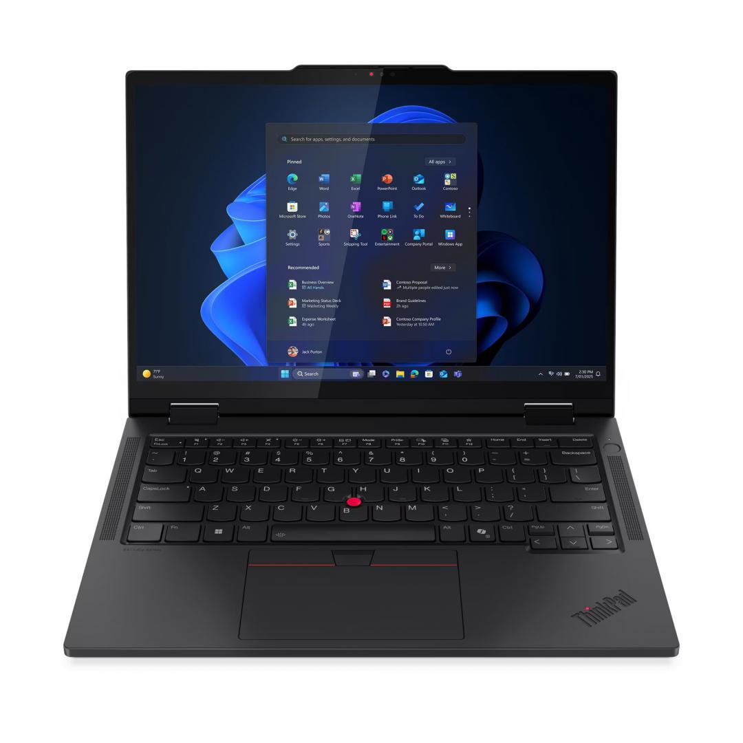 Laptop ThinkPad T14s 2-in-1 Gen 1; 14" WUXGA (1920x1200) IPS 500nits Anti-reflection / Anti-smudge, 100% sRGB, Low Power, Touch; Intel® Core Ultra 7 255U, 12C (2P + 8E + 2LPE) / 14T, Max Turbo up to 5.2GHz, 12MB; Video Integrated Intel® Graphics; RAM 1x 32GB Soldered LPDDR5x-7467; 1TB SSD M.2 2280