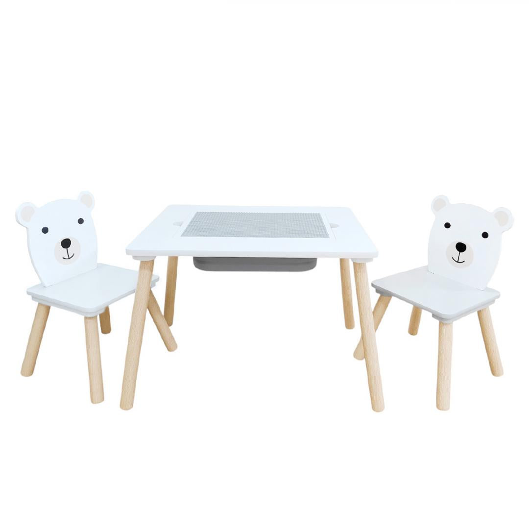 Set masuta si 2 scaune, cu spatiu de activitati, Bear, U-Grow