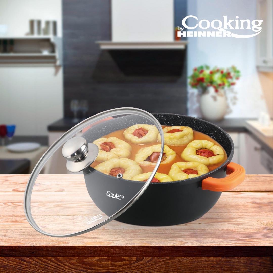 SEMIOALA ALUMINIU TURNAT +CAPAC, 32 CM X 14.5 CM , 10 L, DARK LINE, COOKING BY HEINNER