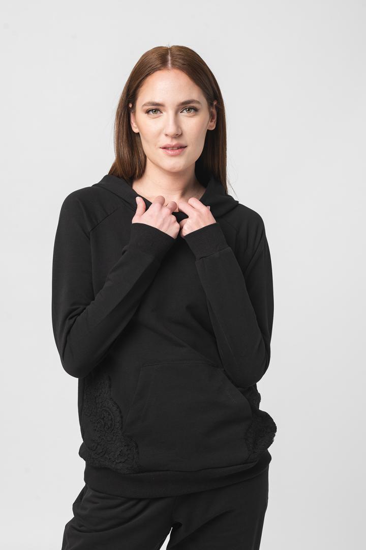 HANORAC COTON DANTELA FEMEI BLACK-S