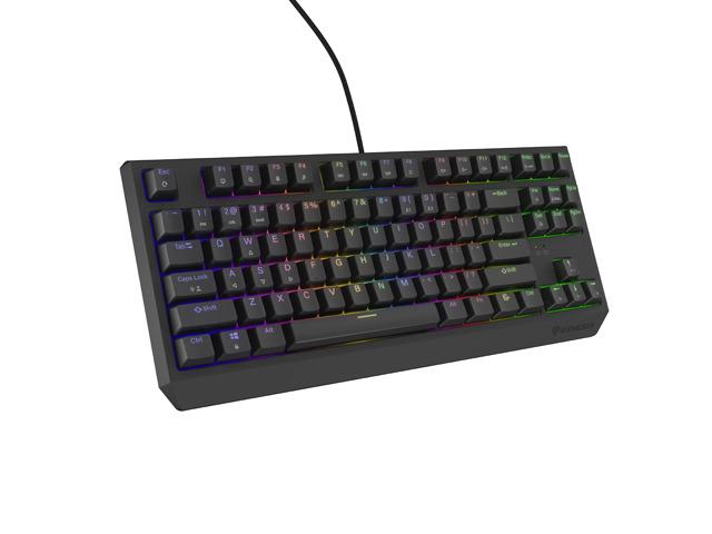 Tastatura gaming mecanica cu fir Genesis Thor 230 TKL, iluminare RGB, switch Linear, switch model Outemu Brown, numar taste 87, 11 butoane multimedia, lungime cablu 1.6m, dimensiuni 363 x 155 x 39 mm, negru