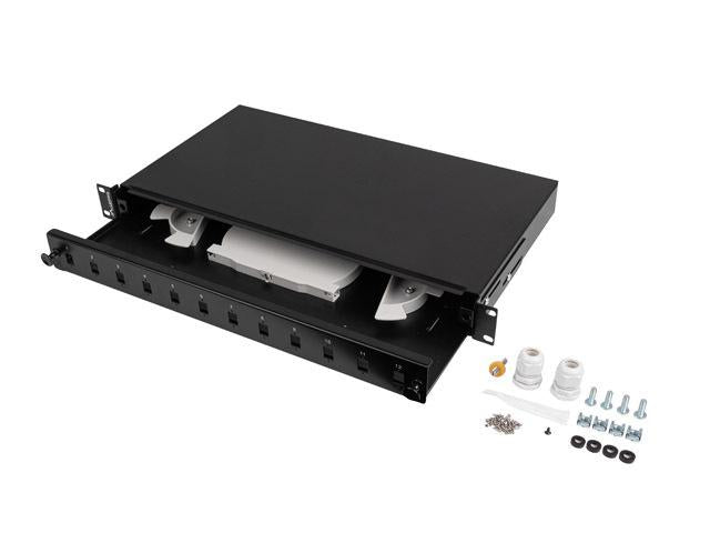 Patch panel fibră rack 19" 1U 12x SC simplex / 12x LC duplex, negru + accesorii