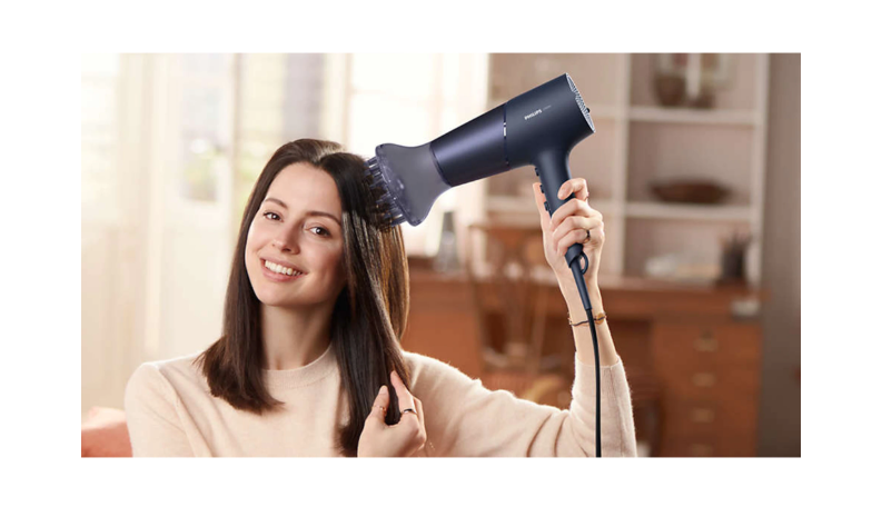 Uscator de par Philips BHD510/00, 2300W, tehnologie ThermoShield, ingrijire cu ioni, 2 setari de viteza, 3 setari de temperatura, difuzor, cap de coafare 11 mm, Albastru inchis metalizat