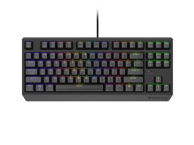 Tastatura gaming mecanica cu fir Genesis Thor 230 TKL, iluminare RGB, switch Linear, switch model Outemu Brown, numar taste 87, 11 butoane multimedia, lungime cablu 1.6m, dimensiuni 363 x 155 x 39 mm, negru