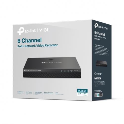 NVR PoE TP-Link VIGI 8 canale 2008H-8MP ; 93W, 8 MP,2 SATA Interface, max 20TB, H.265+; ONVIF, etecție mișcare, linie, intruziune, persoane, vehicule etc.