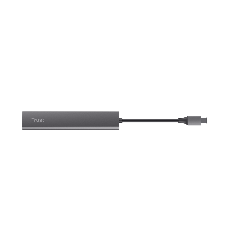 HUB USB Trust Halyx, USB-C la 4 x USB-A 3.2 Gen 1, dimensiune cablu 10cm, din aluminiu, argintiu