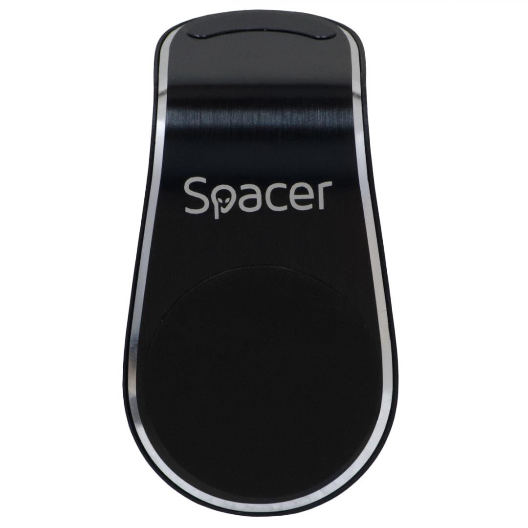 Suport auto Spacer pentru smartPhone, fixare in grilaj bord, prindere magnetica telefon 360 grade, negru