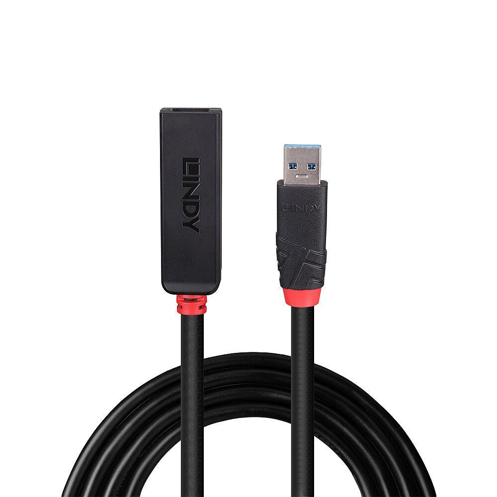 Adaptor Lindy USB 3.0 Active Extension Slim, material PVC, lungime cablu 10m, latime de banda suportata 5 Gbps, putere 2.5/0.7mm DC Connector