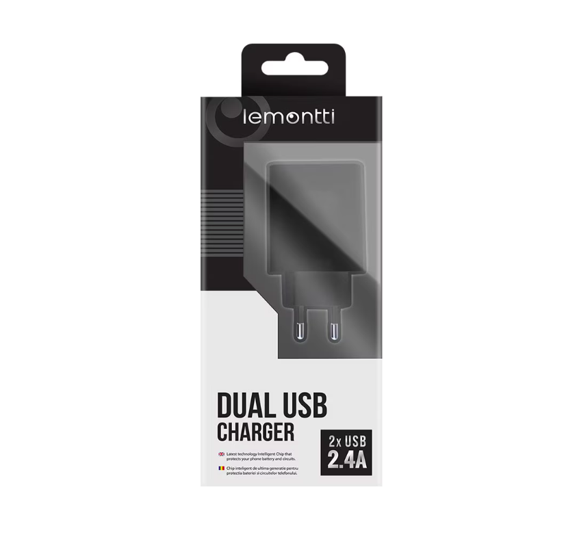 Lemontti Incarcator Retea 2.4A 2 porturi USB-A Negru