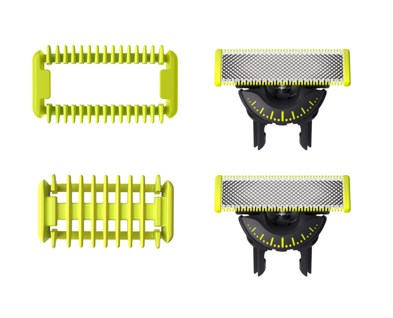 Rezerva OneBlade QP624/50, set fata si Corp: 2 lame 360 + 2 accesorii (pieptene pentru corp si accesoriu pentru protectie a zonelor intime/sensibile).