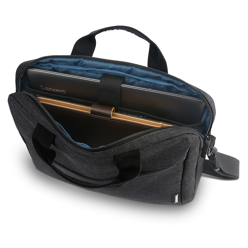 Geanta laptop Lenovo Casual Toploader T210, 15.6", Black, rezistent la apa, compartiment accesorii, compartiment laptop captusit, Material: Textil, Dimensiuni externe: 362 x 22 x 250 mm, Greutate: 465g