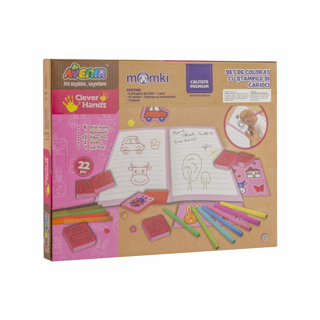 Set de colorat cu stampile si carioci