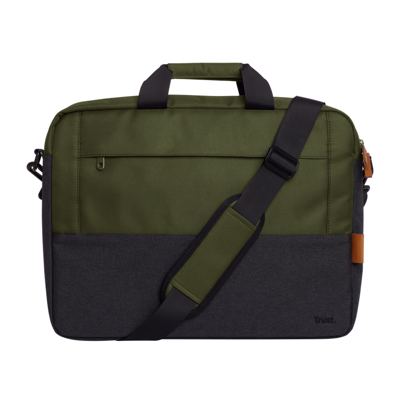 Geanta laptop Trust Lisboa, pentru laptopuri cu diagonala pana in 15.6", 2 compartimente, material POM, RPET Polyester, RPET, volum 2.1 L, verde