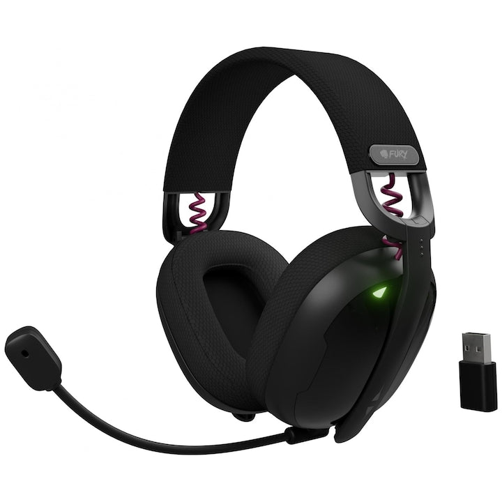 Casti wireless Fury Fukiya F6, interfata USB-C, sunet stereo, frecventa raspusn 20 - 20000 Hz, timp de utilizare 40 h, iluminare, negru
