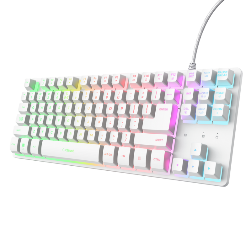 Tastatura Trust cu fir GXT833W Thado TKL, numar butoane 87, interfata USB 2.0, conector USB-A male, compatibila cu PS4, Xbox One, Nintendo Switch, PS5, alb