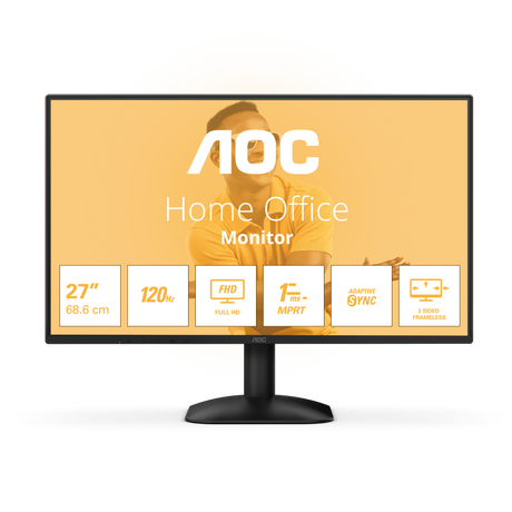 Monitor AOC 27" 27B31H, Diagonal (inch): 27, Diagonal (cm): 68, Aspect ratio: 16:9, Panel: IPS, Resolution: 1920x1080, Refresh Rate: 120Hz, Response time GtG: 4ms, Response time MPRT: 1ms, Brightness (max): 300 cd/m², Contrast (static) : 1500:1, Contrast (dynamic): 20M:1, Viewing angle: 178/178