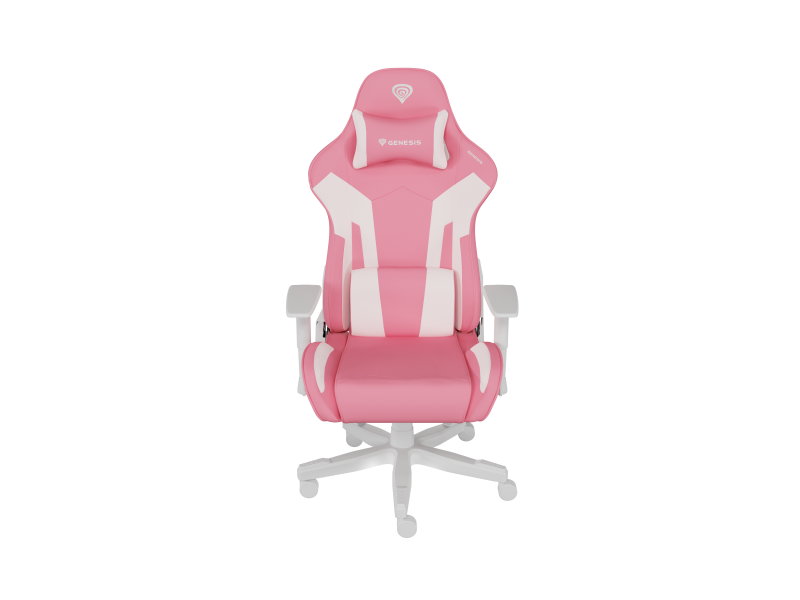 Scaun gaming Genesis Nitro 710, material piele ecologica, reglabil pe inaltime, greutate maxima suportata 150 kg, inaltime scaun reglabil 47.5 - 54.5 cm, spatar ajustabil 135°, dimensiuni roti 60mm,  echipat cu piston cu gaz clasa 4, manere 2D, roz/alb