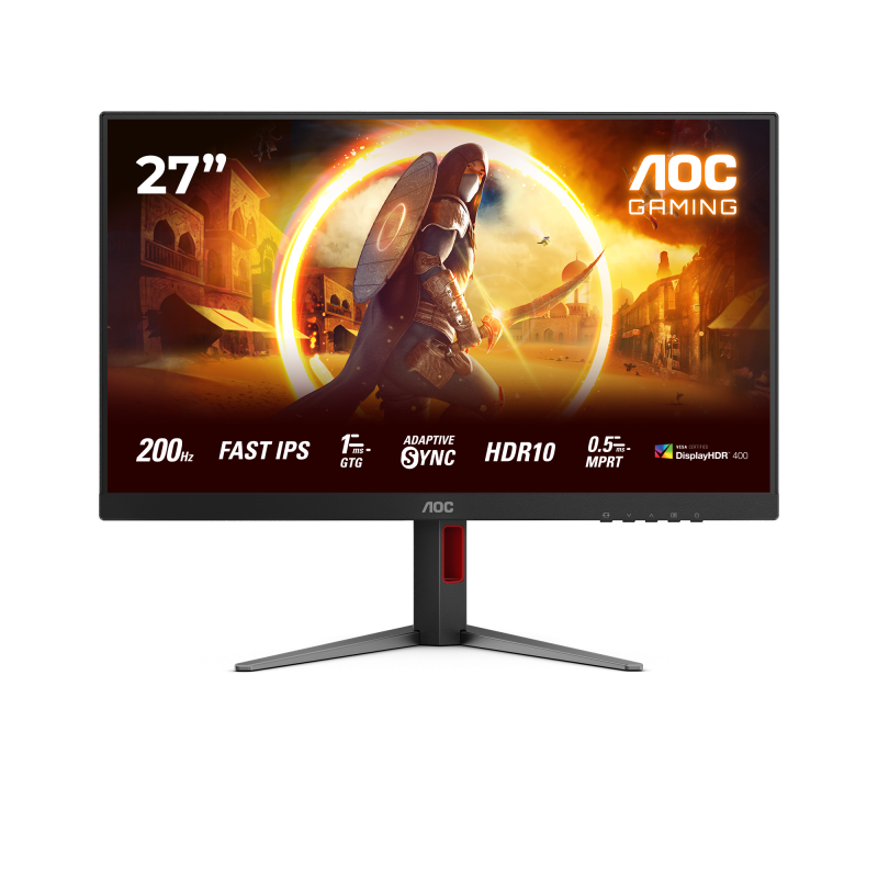 Monitor AOC 27" 27G4HA, Diagonal (inch): 27, Diagonal (cm): 68, Aspect ratio: 16:9, Panel: Fast IPS, Resolution: 1920x1080, Refresh Rate: 200Hz, Response time GtG: 1ms, Response time MPRT: 0.5ms, Brightness (max): 300 cd/m², Contrast (static) : 1000:1, Contrast (dynamic): 80M:1, Viewing angle
