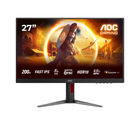 Monitor AOC 27" 27G4HA, Diagonal (inch): 27, Diagonal (cm): 68, Aspect ratio: 16:9, Panel: Fast IPS, Resolution: 1920x1080, Refresh Rate: 200Hz, Response time GtG: 1ms, Response time MPRT: 0.5ms, Brightness (max): 300 cd/m², Contrast (static) : 1000:1, Contrast (dynamic): 80M:1, Viewing angle