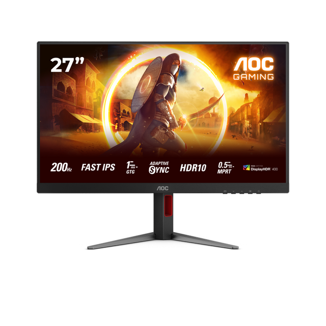 Monitor AOC 27" 27G4HA, Diagonal (inch): 27, Diagonal (cm): 68, Aspect ratio: 16:9, Panel: Fast IPS, Resolution: 1920x1080, Refresh Rate: 200Hz, Response time GtG: 1ms, Response time MPRT: 0.5ms, Brightness (max): 300 cd/m², Contrast (static) : 1000:1, Contrast (dynamic): 80M:1, Viewing angle