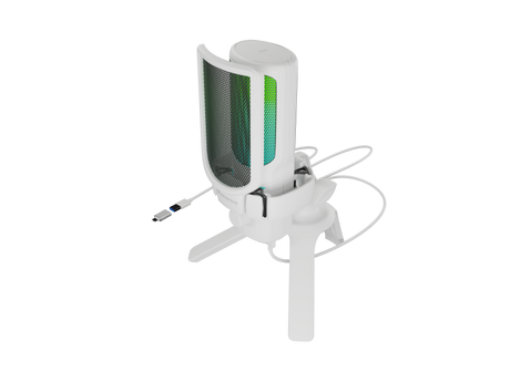Microfon Genesis Radium 250, tip Condenser, model cardioid, suport fix, conectivitate USB-C, raspuns in frecventa 50 - 16.000 Hz, sensibilitate 40 dB, lungime cablu 200 cm, alb