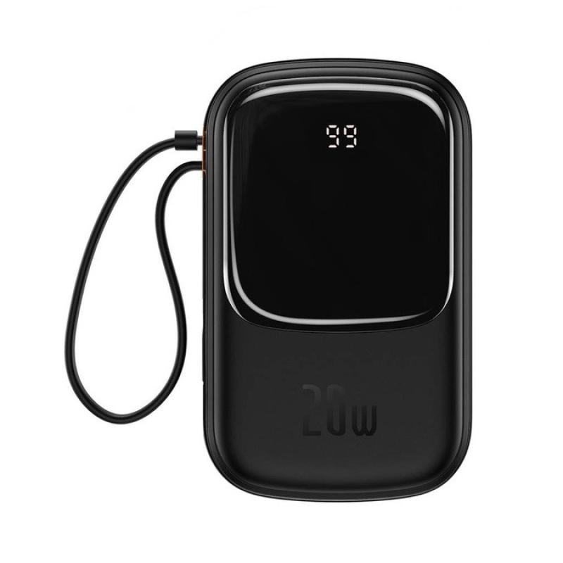Baterie externa Baseus Qpow Pro Digital Display, 20000mAh, 20W, 1 x cablu integrat Iphone Lightning output, 1 x USB, 1 x USB Type-C, negru,