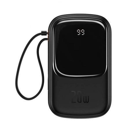 Baterie externa Baseus Qpow Pro Digital Display, 20000mAh, 20W, 1 x cablu integrat Iphone Lightning output, 1 x USB, 1 x USB Type-C, negru,