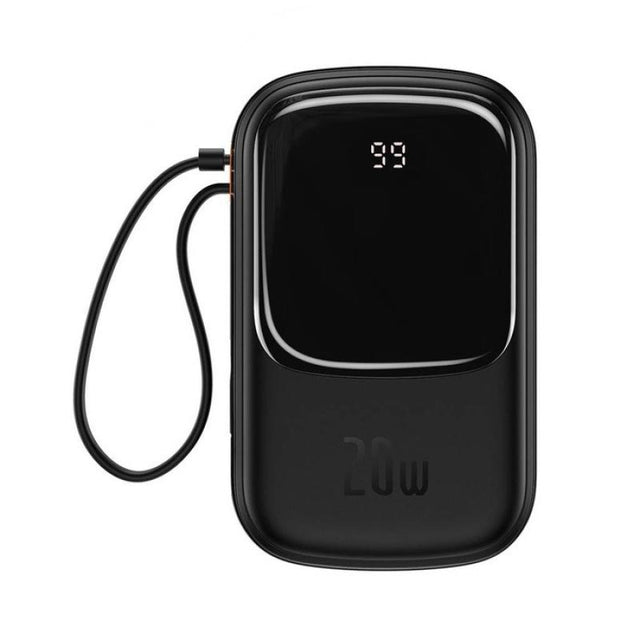 Baterie externa Baseus Qpow Pro Digital Display, 20000mAh, 20W, 1 x cablu integrat Iphone Lightning output, 1 x USB, 1 x USB Type-C, negru,