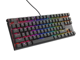 Tastatura gaming mecanica cu fir Genesis Thor 303 TKL, iluminare RGB, switch Linear, switch model Outemu Peach Silent, numar taste 87, 11 butoane multimedia, lungime cablu 1.8m, dimensiuni 355 x 136 x 36 mm, negru