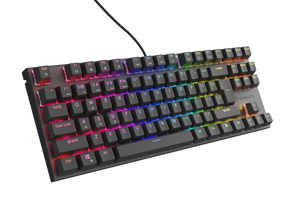 Tastatura gaming mecanica cu fir Genesis Thor 303 TKL, iluminare RGB, switch Linear, switch model Outemu Peach Silent, numar taste 87, 11 butoane multimedia, lungime cablu 1.8m, dimensiuni 355 x 136 x 36 mm, negru