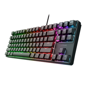Tastatura gaming mecanica cu fir Trust GXT 864 Cada TKL, iluminare, swithc tactile Huano, numar taste 87, negru