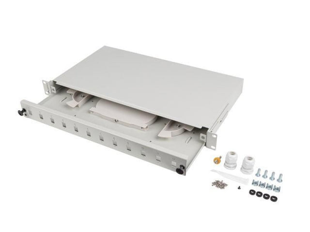 Patch panel fibră rack 19" 1U  12x SC simplex / 12x LC duplex, gri + accesorii