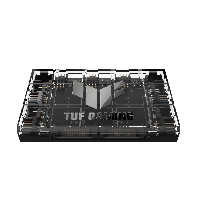 ASUS TUF Gaming ARGB PWM Fan Hub. Type: Fan controller, Product colour: Black, Fan connector: 4-pin. Width: 115 mm, Depth: 69 mm, Height: 17.7 mm