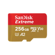 SanDisk Extreme. Capacity: 256 GB, Flash card type: MicroSDXC, Flash memory class: Class 10, Internal memory type: UHS-I, Read speed: 190 MB/s, Write speed: 130 MB/s, UHS Speed Class: Class 3 (U3), Video Speed Class: V30. Product colour: Gold, Red