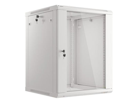Dulap rack 19" perete 15U / 600x600 (flat pack) cu ușă din sticlă, gri  V2