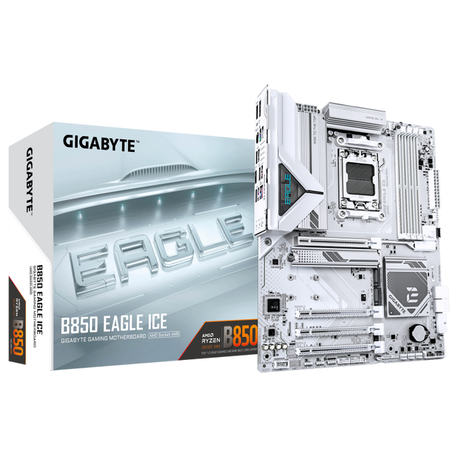 Placa de Baza GIGABYTE B850 EAGLE ICE AM5, 4x DDR5, 1x DP 1x HDMI, 1x PCIE 5.0 x16 1x PCIE 4.0 x16 2x PCIE 3.0 x16, 3x M.2, 4x SATA 6GB/s, ATX