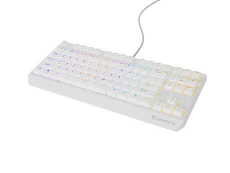 Tastatura gaming mecanica cu fir Genesis Thor 230 TKL, iluminare RGB, switch Linear, switch model Outemu Red, numar taste 87, 11 butoane multimedia, lungime cablu 1.6m, dimensiuni 363 x 155 x 39 mm, alb
