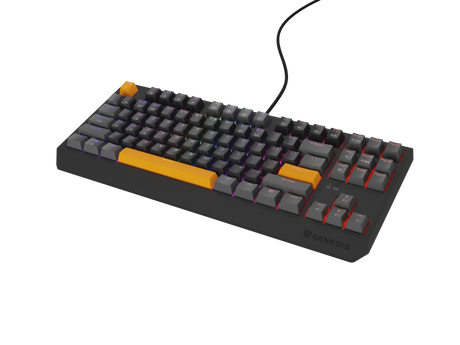 Tastatura gaming mecanica cu fir Genesis Thor 230 TKL, iluminare RGB, switch Linear, switch model Outemu Red, numar taste 87, 11 butoane multimedia, lungime cablu 1.6m, dimensiuni 363 x 155 x 39 mm, gri