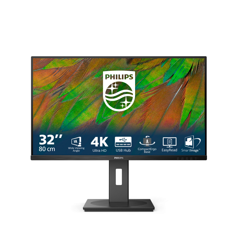 Monitor Philips 31.5" 32B1N3800/00, Diagonal (inch): 31.5, Diagonal (cm): 80, Aspect ratio: 16:9, Panel: LCD VA, Resolution: 3840x2160, Refresh Rate: 60Hz, Response time GtG: 4ms, Brightness (max): 350 cd/m², Contrast (static) : 3500:1, Contrast (dynamic): 50M:1, Viewing angle: 178/178, Color Gamut