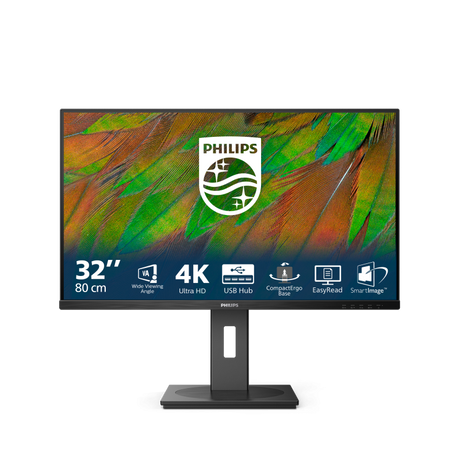Monitor Philips 31.5" 32B1N3800/00, Diagonal (inch): 31.5, Diagonal (cm): 80, Aspect ratio: 16:9, Panel: LCD VA, Resolution: 3840x2160, Refresh Rate: 60Hz, Response time GtG: 4ms, Brightness (max): 350 cd/m², Contrast (static) : 3500:1, Contrast (dynamic): 50M:1, Viewing angle: 178/178, Color Gamut