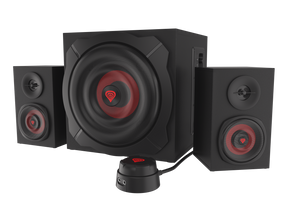 Sistem audio Genesis HELIUM 610BT, putere maxima RMS 60W, frecventa raspuns 40 - 20000 Hz, conectivitate mini jach, bluetooth 4.2, material lemn, negru/rosu