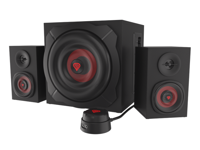 Sistem audio Genesis HELIUM 610BT, putere maxima RMS 60W, frecventa raspuns 40 - 20000 Hz, conectivitate mini jach, bluetooth 4.2, material lemn, negru/rosu