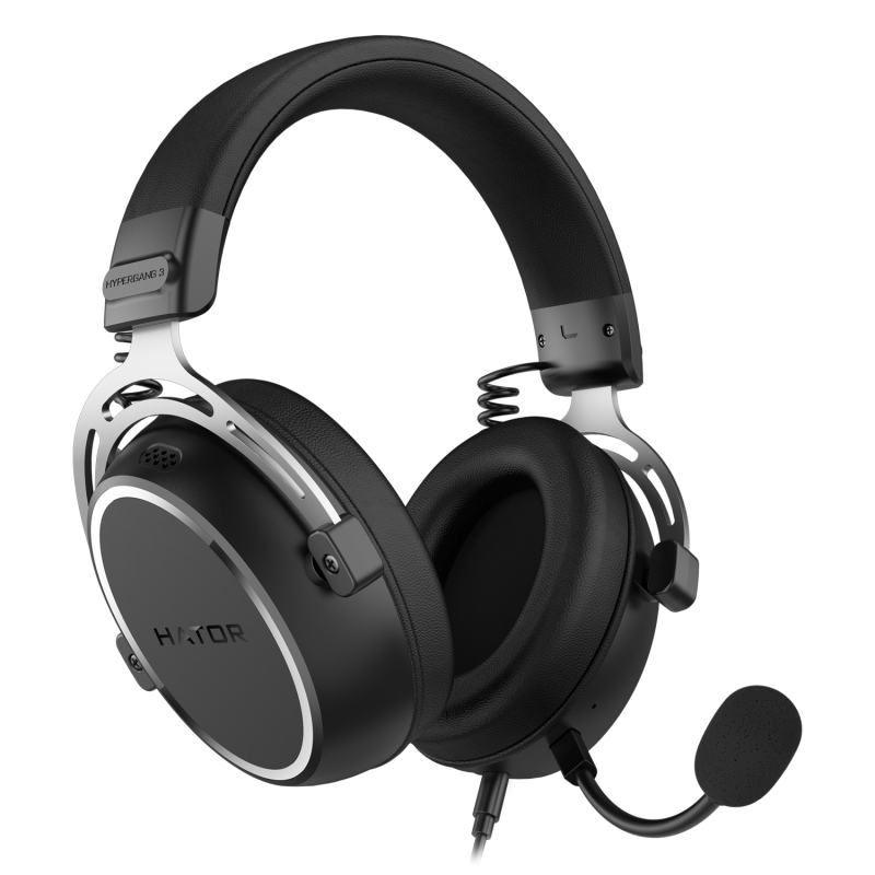 Casti gaming cu fir Hator Hypergang 3, material membrana compozit, frecventa raspuns 10Hz-44kHz, impendanta 32Ω, putere maxima 30mW, microfon detasabil unidirectional, sensibilitate -38 ±3dB, negru