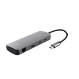 Adaptor Trust Dalyx 8 in 1, USB 3.2 gen 1, 2.0, lungime cablu 15cm, port Ethernet, gri