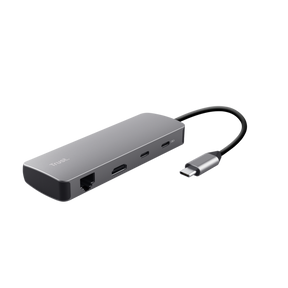 Adaptor Trust Dalyx 8 in 1, USB 3.2 gen 1, 2.0, lungime cablu 15cm, port Ethernet, gri