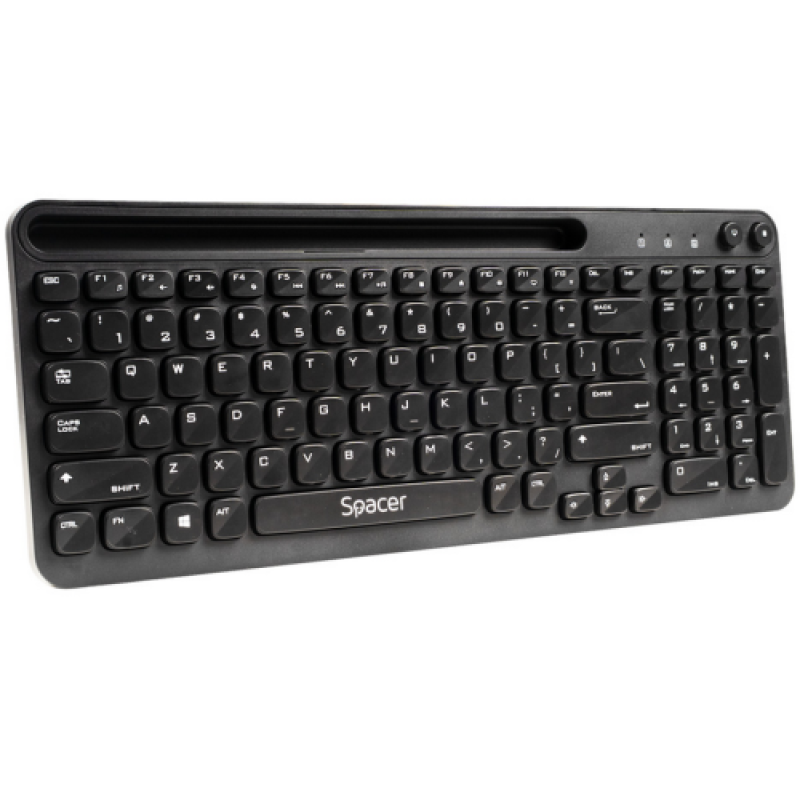 Tastatura wireless SPACER, 102 taste, low profile keycap, suport telefon, 1 baterie AAA inclusa, neagra